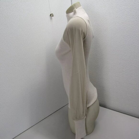 NEW D. EXTERIOR Womens Ribbed Tullle Long Sleeve Shirt Size S Beige - Picture 3 of 16